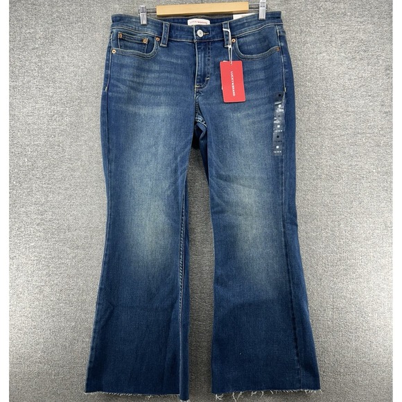 Lucky Brand Low Rise Flare Jeans Women Size 14/32 Blue Denim Raw Hem NEW - Picture 1 of 15